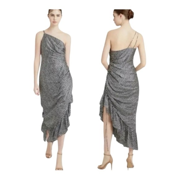 Cinq A Sept Christel One-Shoulder Asymmetric Silk Zebra Print Dress NWOT - Picture 1 of 7